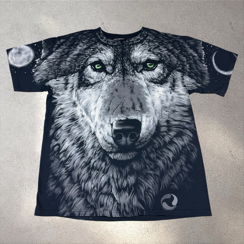 AOP Vintage Liquid Blue Wolf All Over Print Tee 1995 Size L